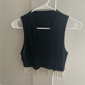 Zara fringe sparkly diamond black tank top